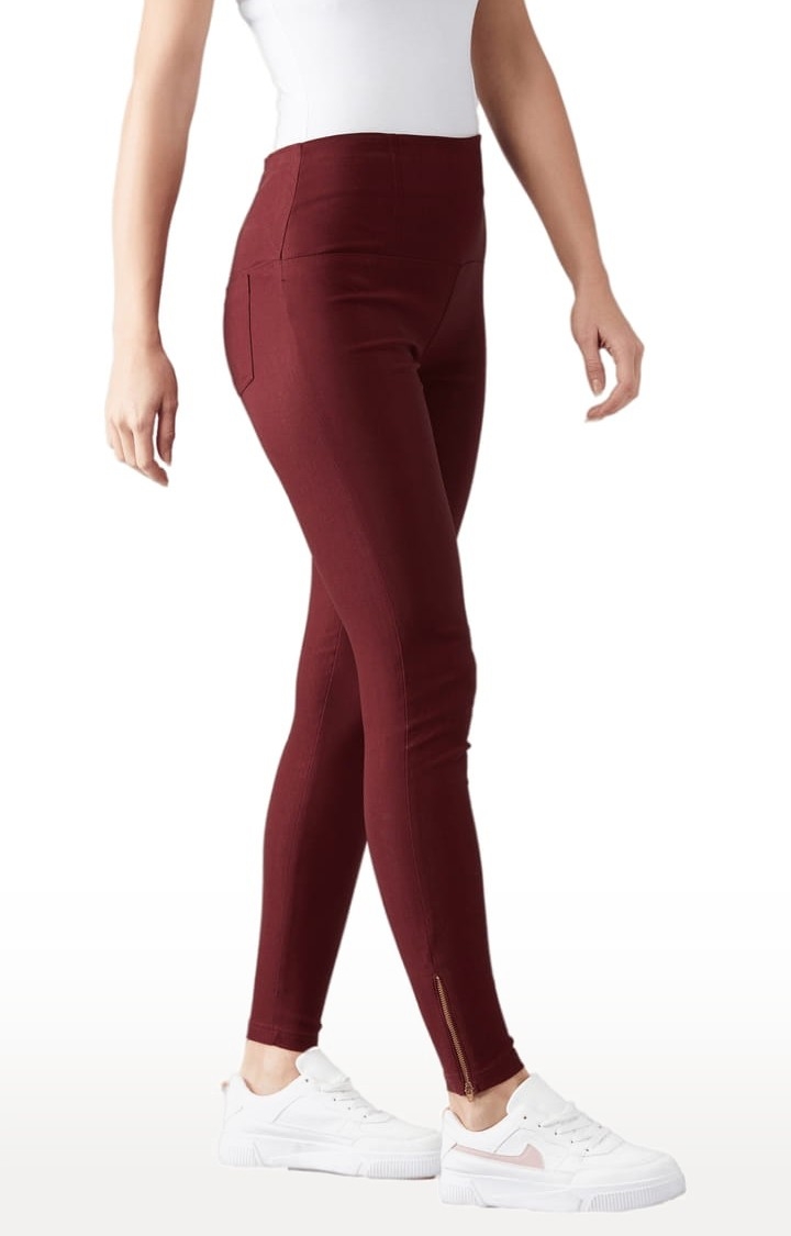Dolce Crudo | Women's Maroon Polyester Solid Jegging