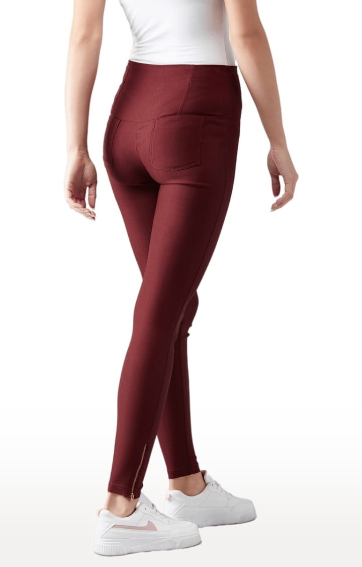Dolce Crudo | Women's Maroon Polyester Solid Jegging 2