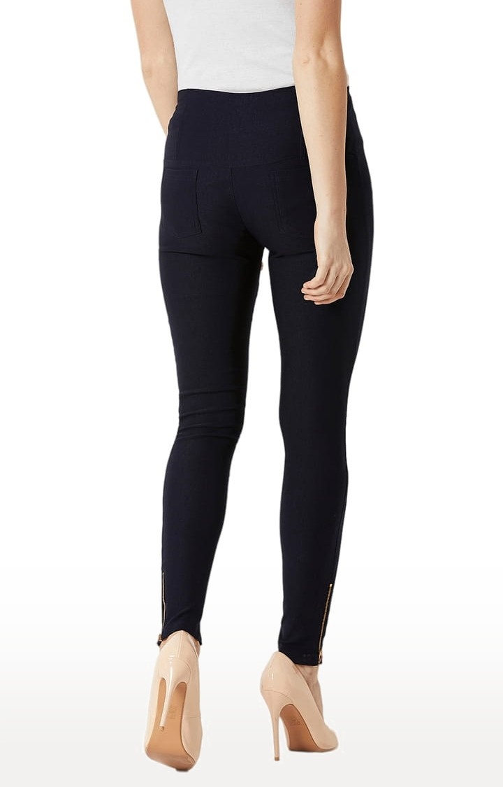 Dolce Crudo | Women's Navy Blue Polyester Solid Jegging 2