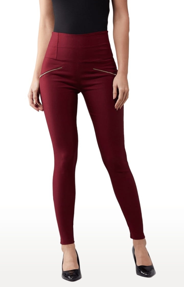 Dolce Crudo | Women's Maroon Polyester Solid Jegging 0