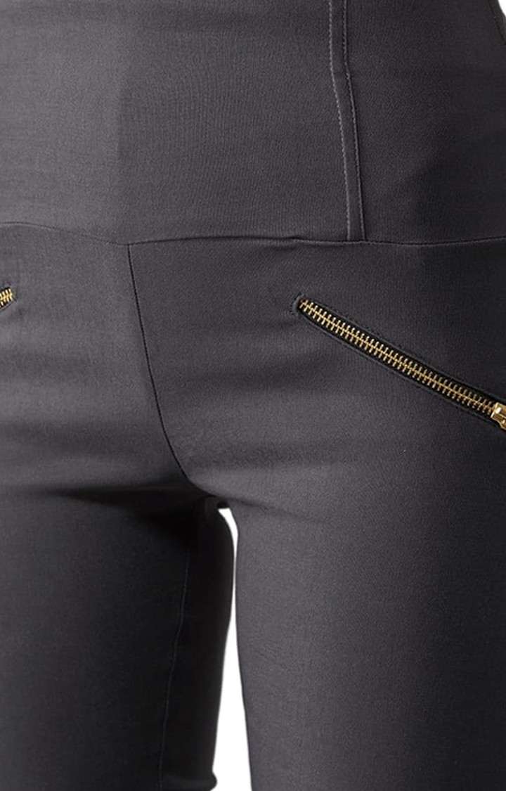 Women's Dark Grey Polyester Solid Jegging