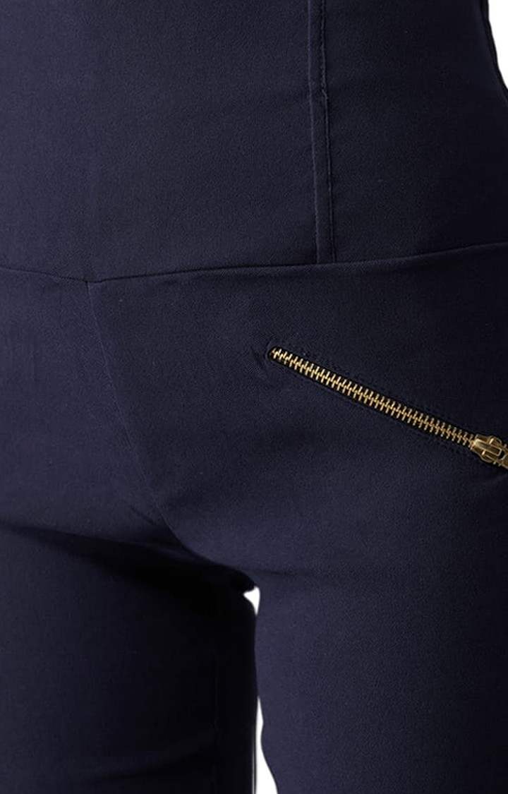 Women's Navy Blue Polyester Solid Jegging