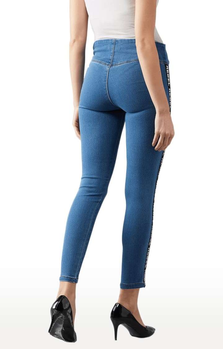 Women's Blue Cotton Solid Jegging