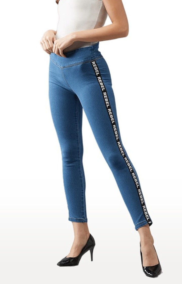 Dolce Crudo | Women's Blue Cotton Solid Jegging