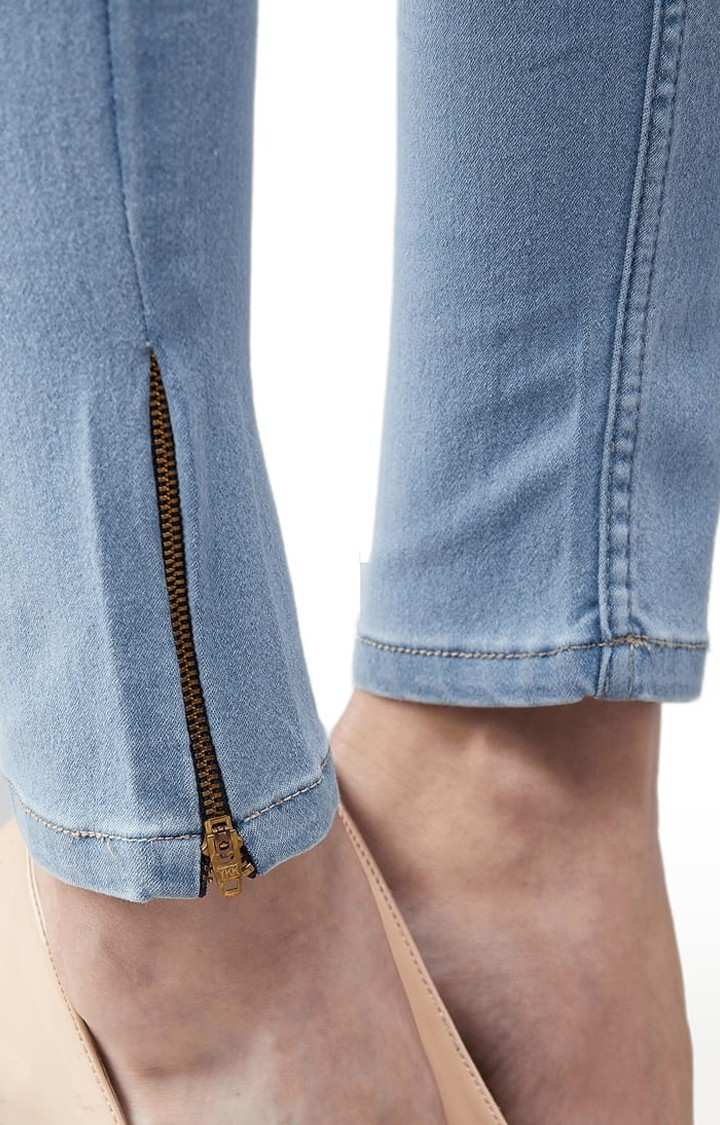 Women's Blue Cotton Solid Skinny Jeans