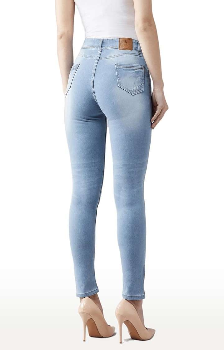 Women's Blue Cotton Solid Skinny Jeans