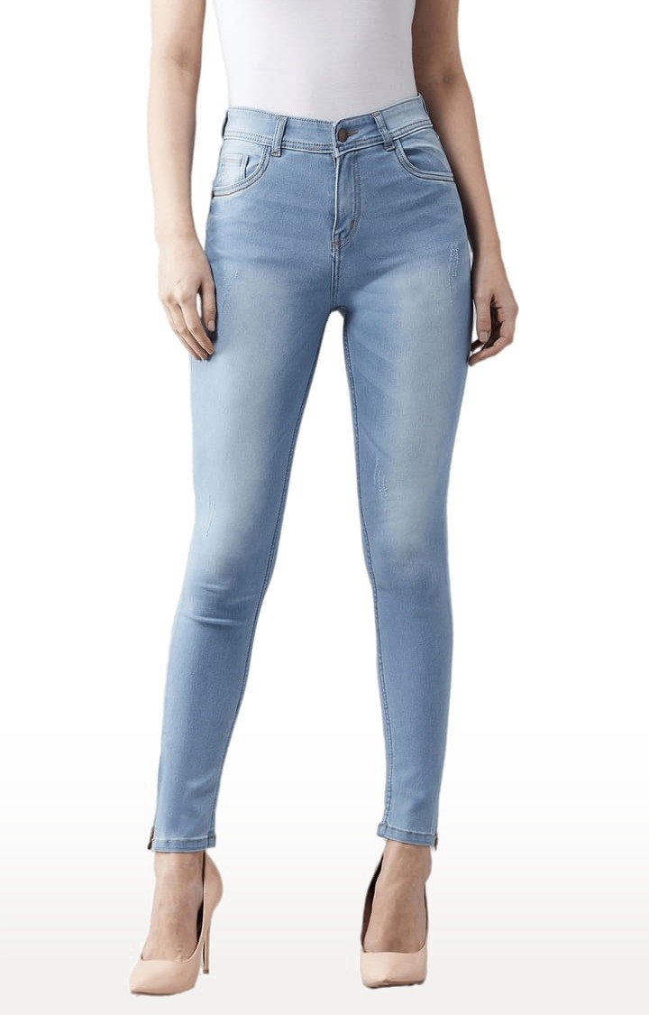 Women's Blue Cotton Solid Skinny Jeans