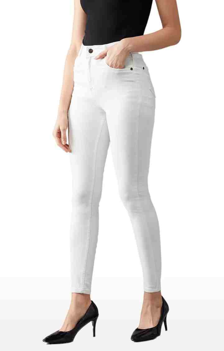 Women's White Cotton Solid Skinny Jeans
