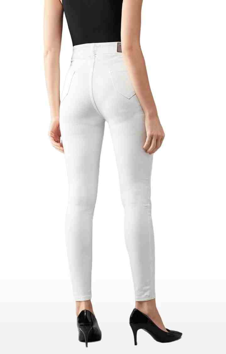 Women's White Cotton Solid Skinny Jeans