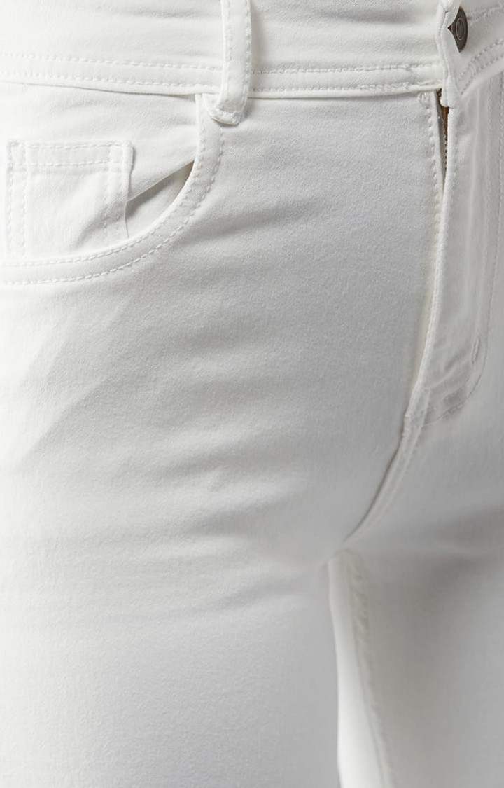Women's White Cotton Solid Skinny Jeans