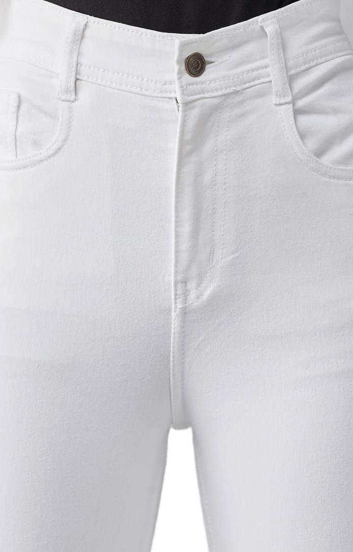 Women's White Cotton Solid Skinny Jeans