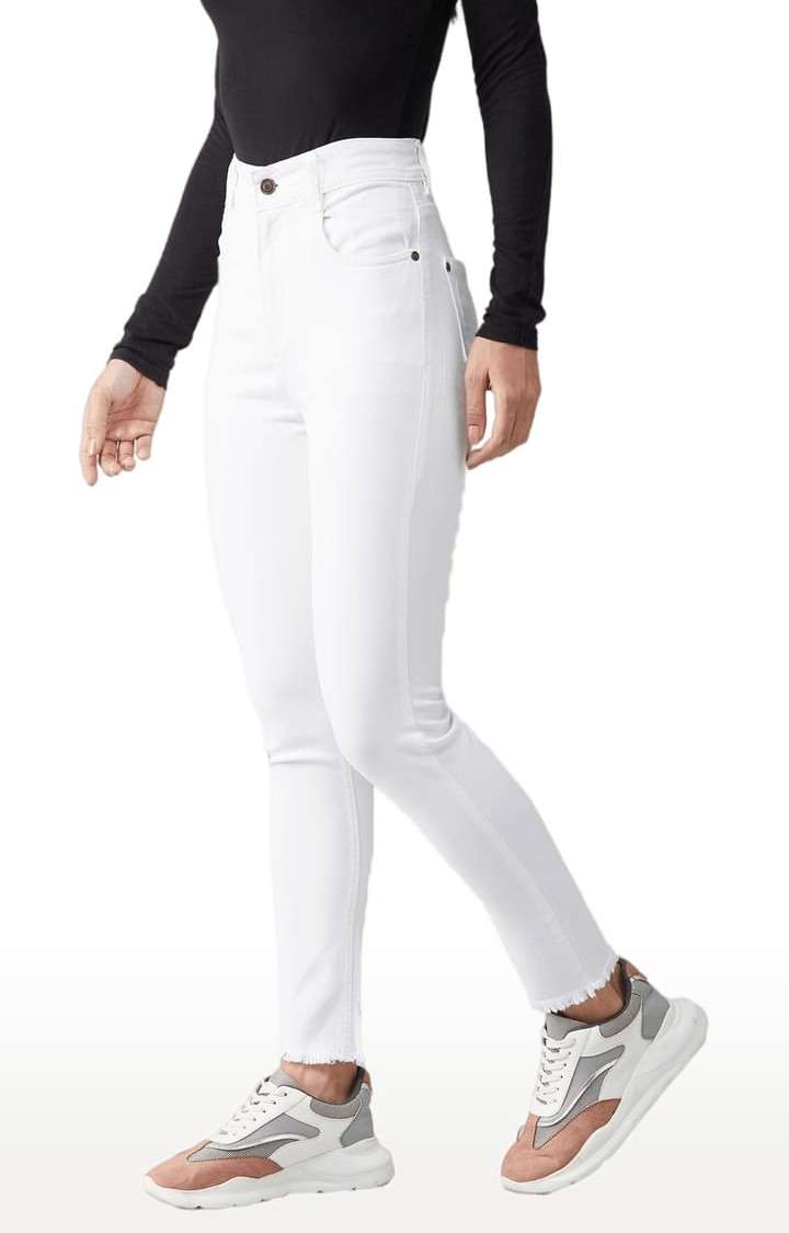 Women's White Cotton Solid Skinny Jeans