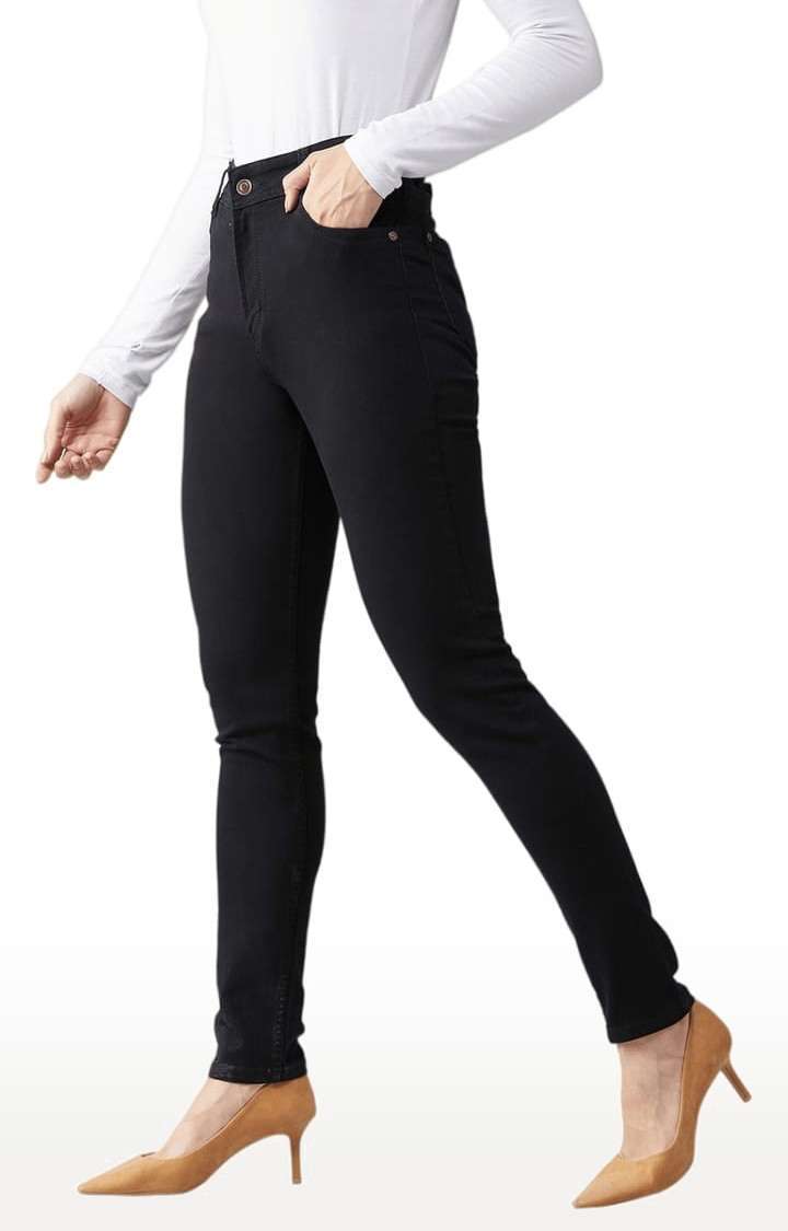 Women's Black Cotton Solid Skinny Jeans