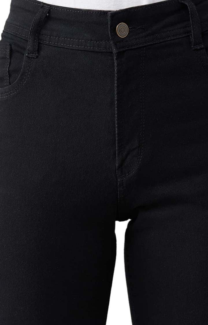Women's Black Cotton Solid Skinny Jeans