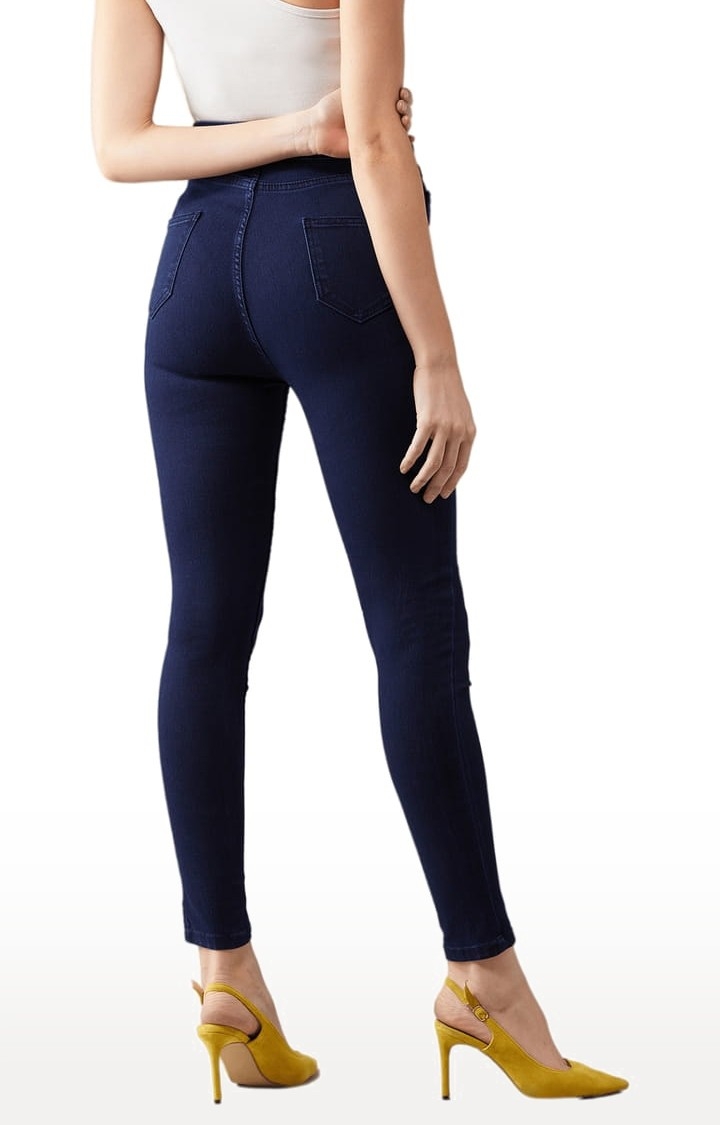 Dolce Crudo | Women's Navy Blue Cotton Solid Skinny Jeans 3