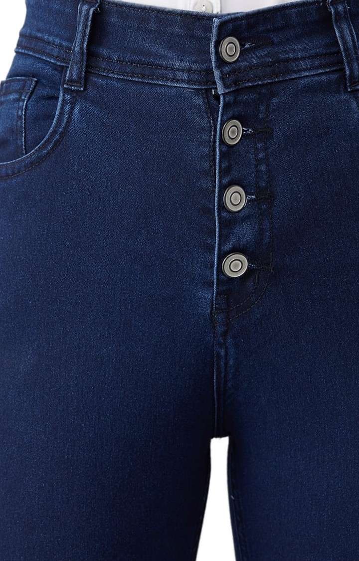 Women's Navy Blue Cotton Solid Skinny Jeans