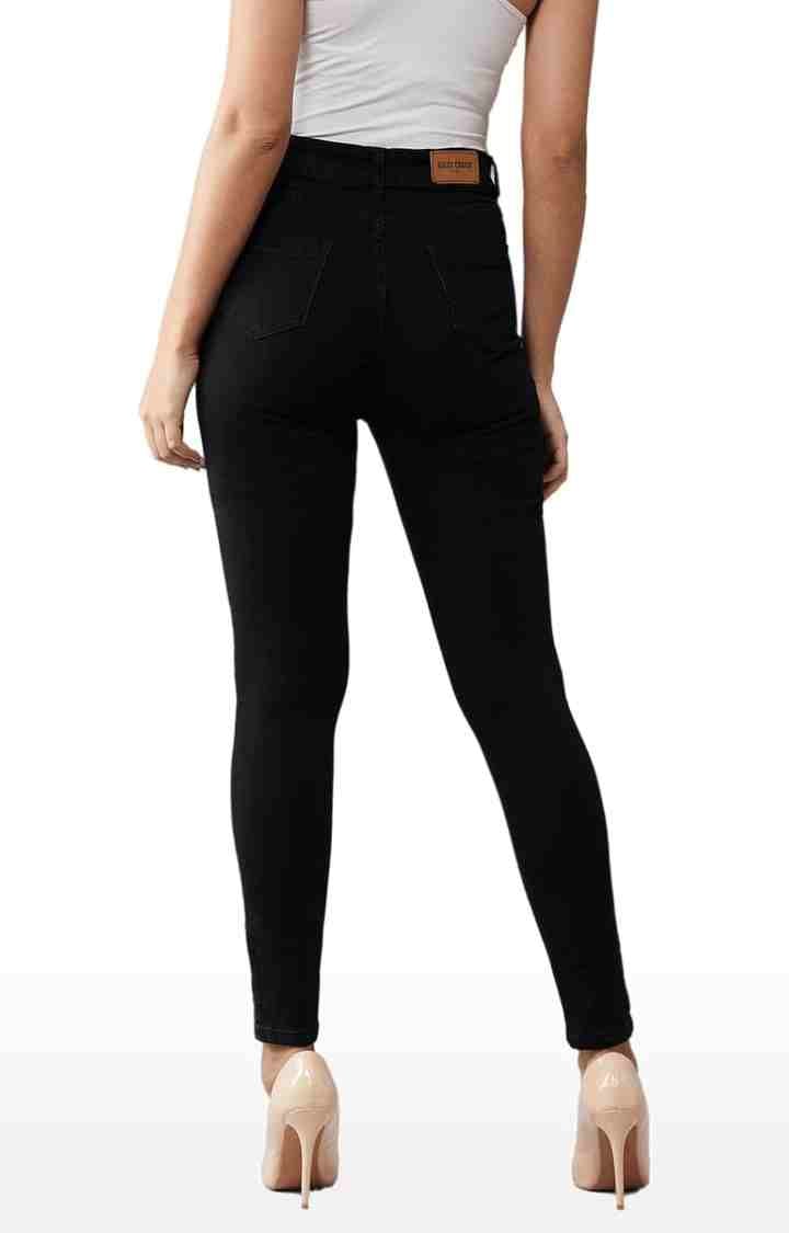 Women's Black Cotton Solid Skinny Jeans