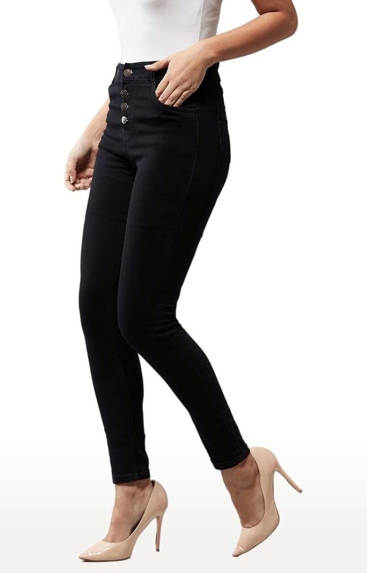 Women's Black Cotton Solid Skinny Jeans