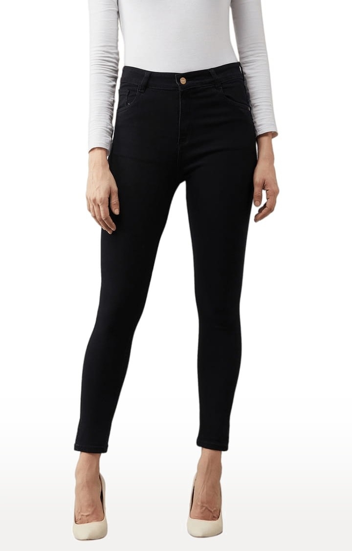 Dolce Crudo | Women's Black Cotton Solid Skinny Jeans 0