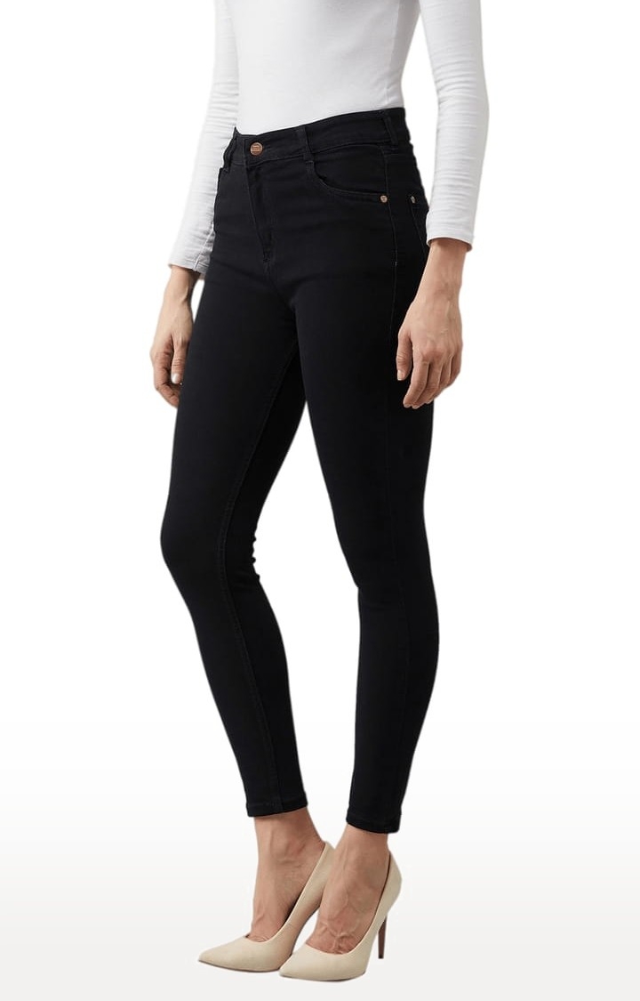 Dolce Crudo | Women's Black Cotton Solid Skinny Jeans 2
