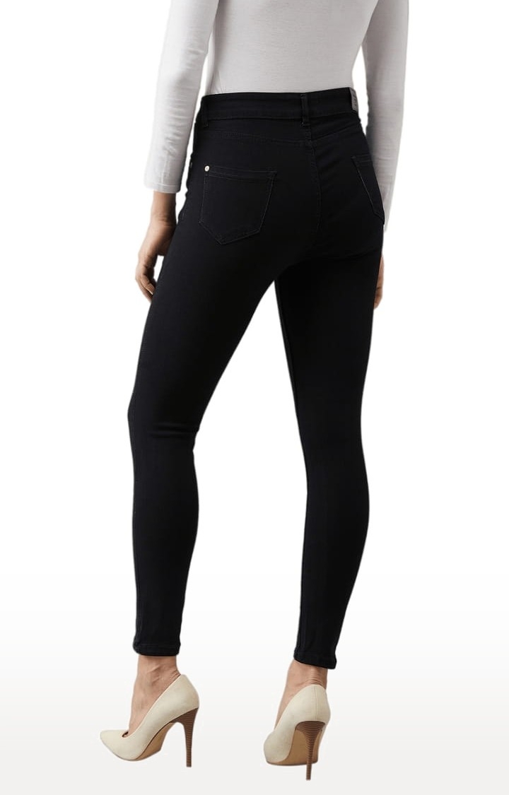 Dolce Crudo | Women's Black Cotton Solid Skinny Jeans 3