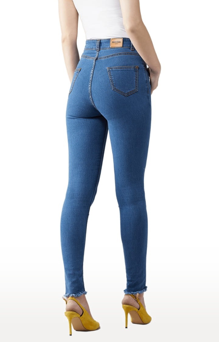 Women's Blue Cotton Solid Skinny Jeans