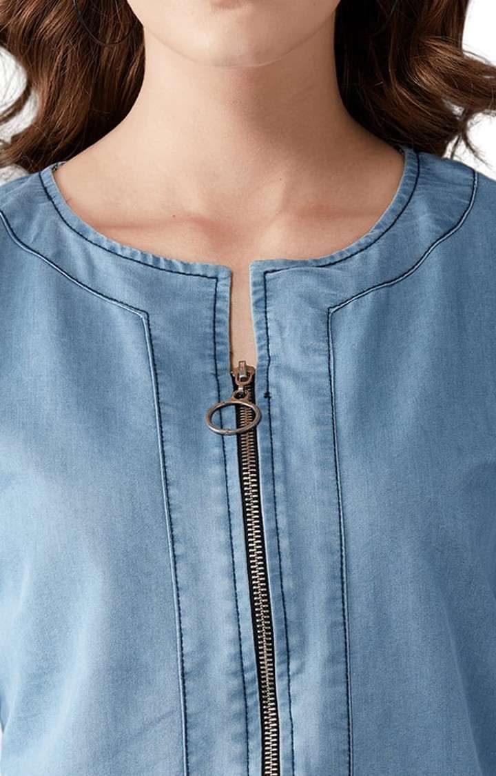 Women's Blue Cotton Solid Shift Dress