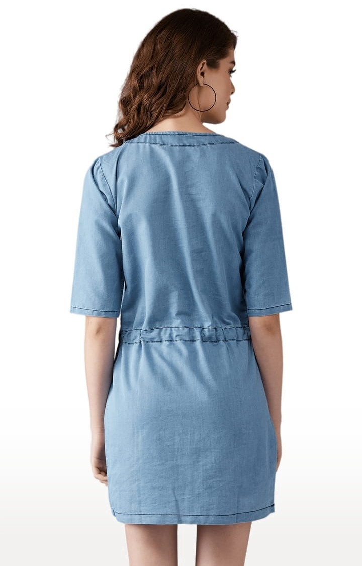 Women's Blue Cotton Solid Shift Dress