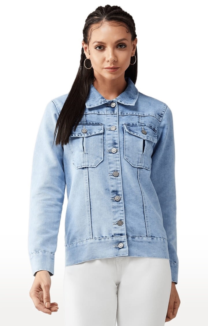Dolce Crudo | Women's Light Blue Cotton Solid Denim Jacket