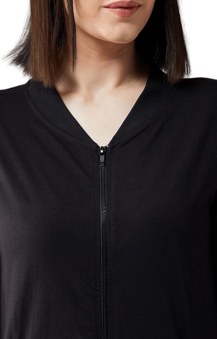 Dolce Crudo | Women's Black Cotton Solid Activewear Jacket 4