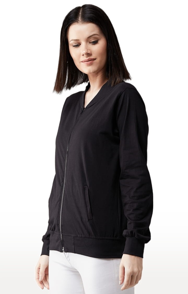 Dolce Crudo | Women's Black Cotton Solid Activewear Jacket 3
