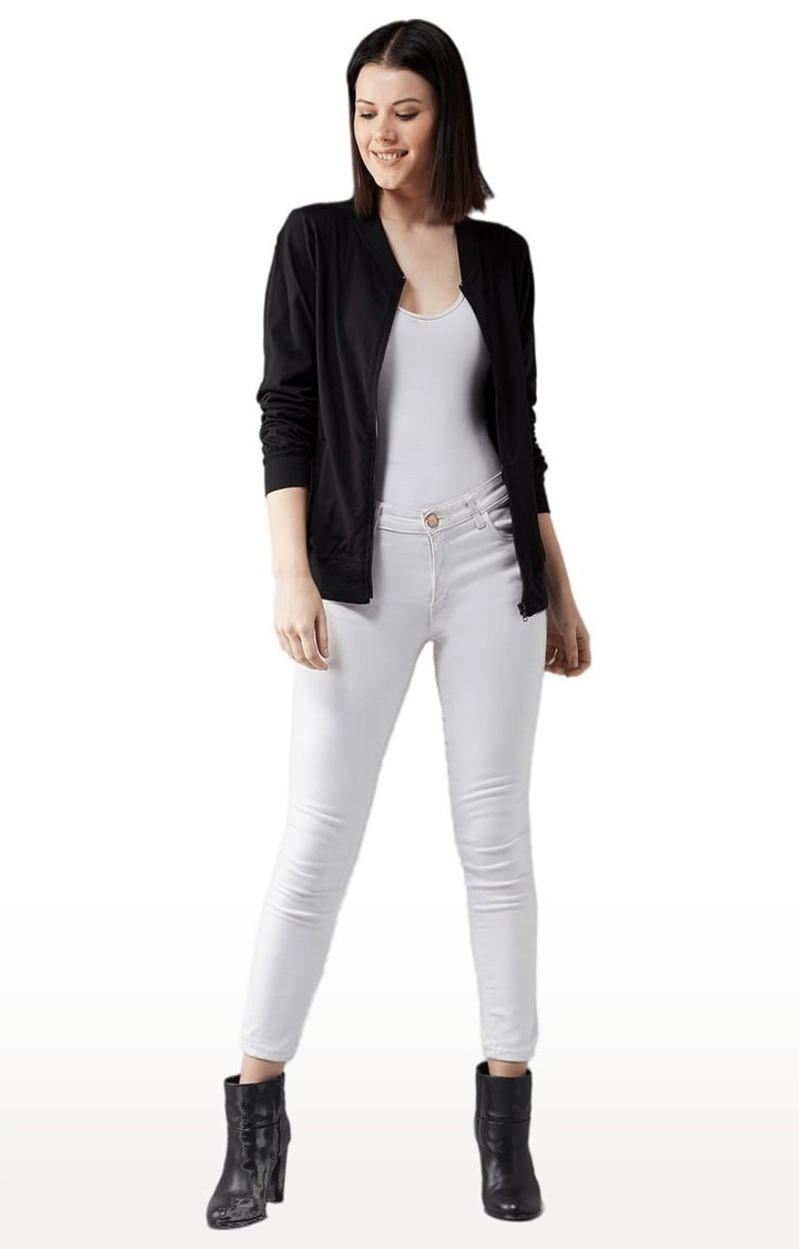 Dolce Crudo | Women's Black Cotton Solid Activewear Jacket 1