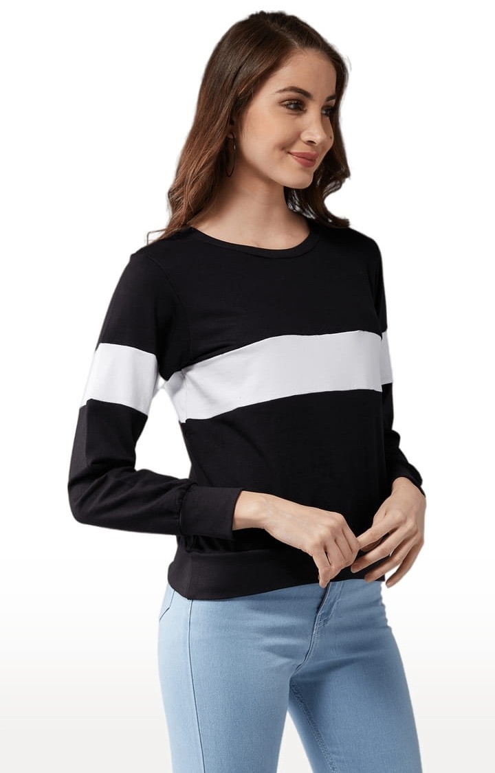 Women's Black Cotton Colourblock Sweatshirt