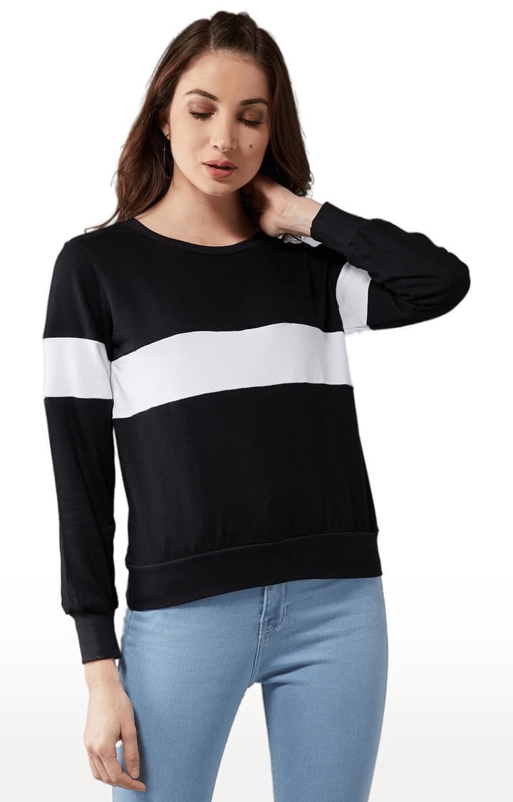 Women's Black Cotton Colourblock Sweatshirt