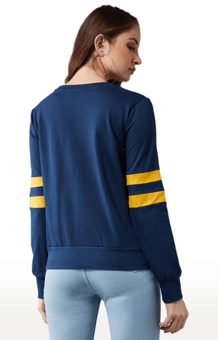 Women's Navy Blue Cotton Solid Sweatshirt