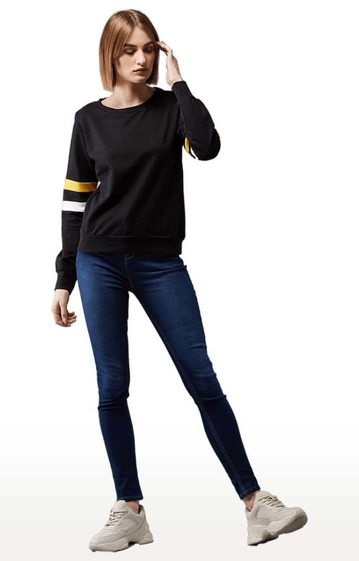 Women's Black Cotton Solid Sweatshirt