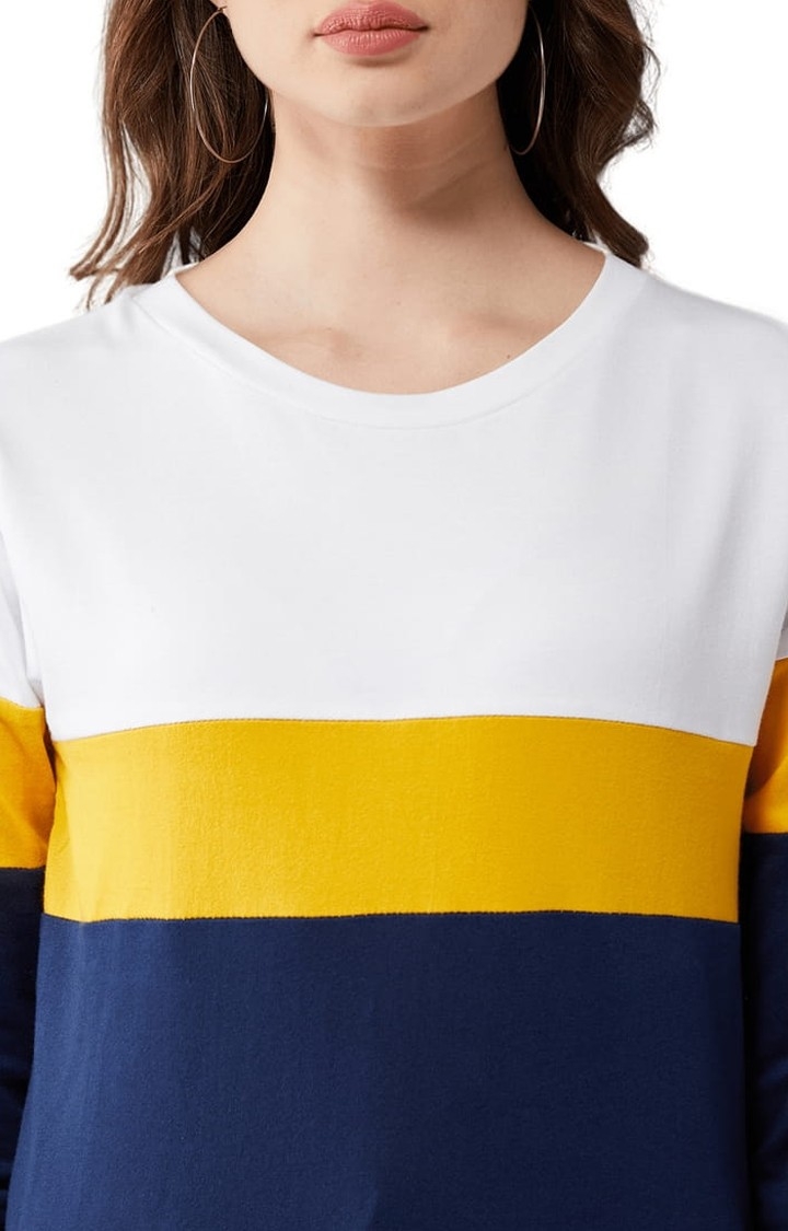 Dolce Crudo | Women's Multicolor-Base Navy Blue Cotton Colourblock Sweatshirt 6