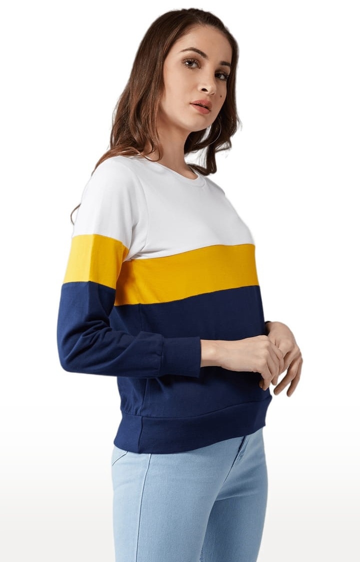 Dolce Crudo | Women's Multicolor-Base Navy Blue Cotton Colourblock Sweatshirt 4