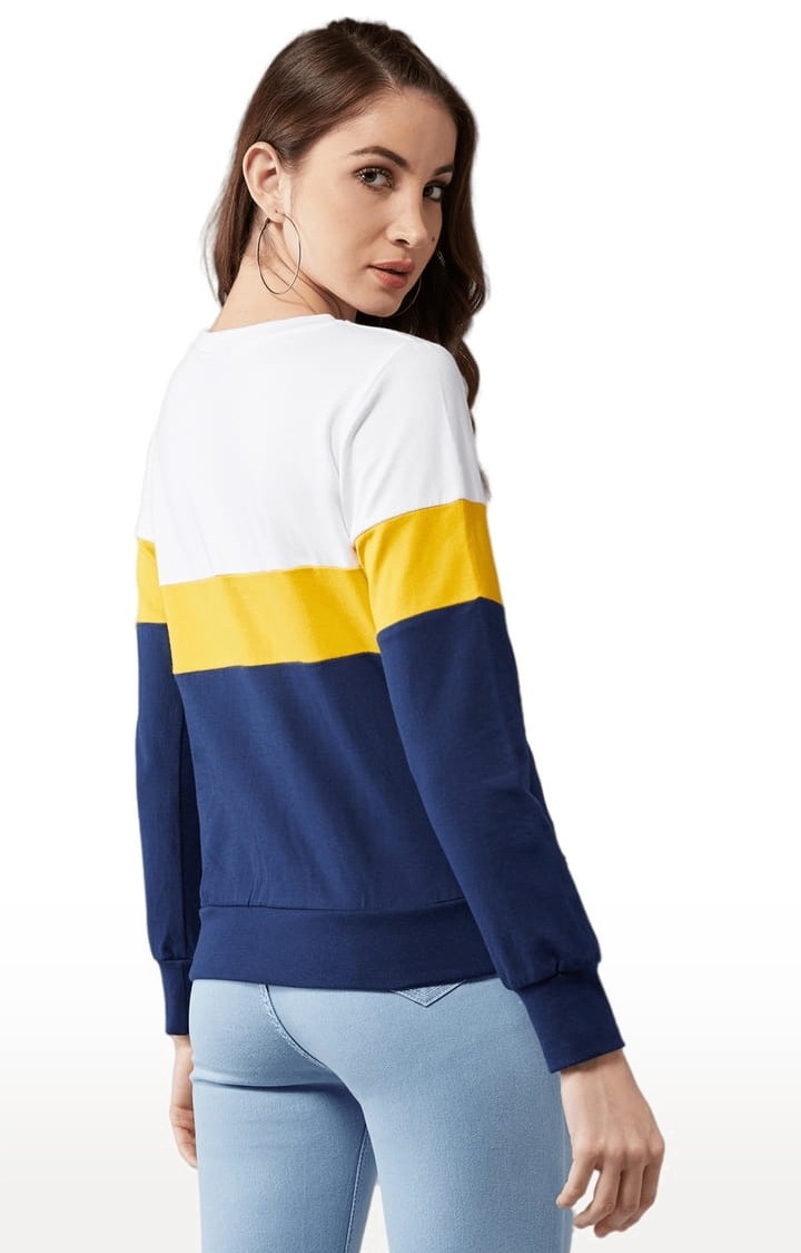 Dolce Crudo | Women's Multicolor-Base Navy Blue Cotton Colourblock Sweatshirt 5