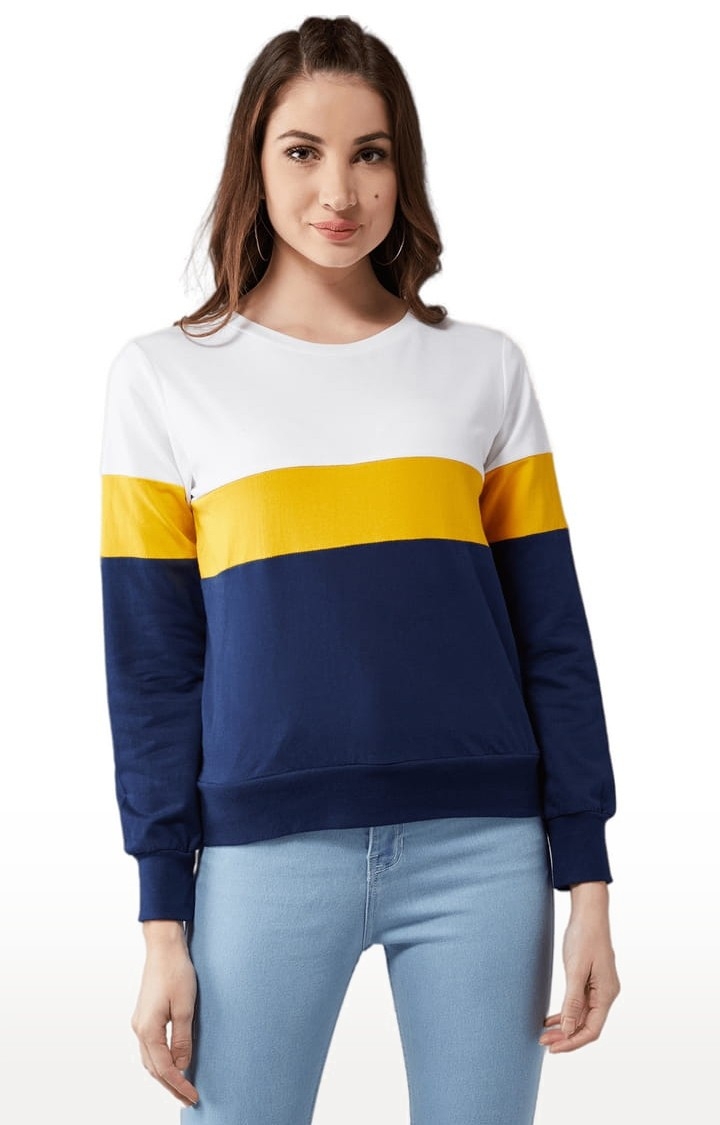 Dolce Crudo | Women's Multicolor-Base Navy Blue Cotton Colourblock Sweatshirt 0