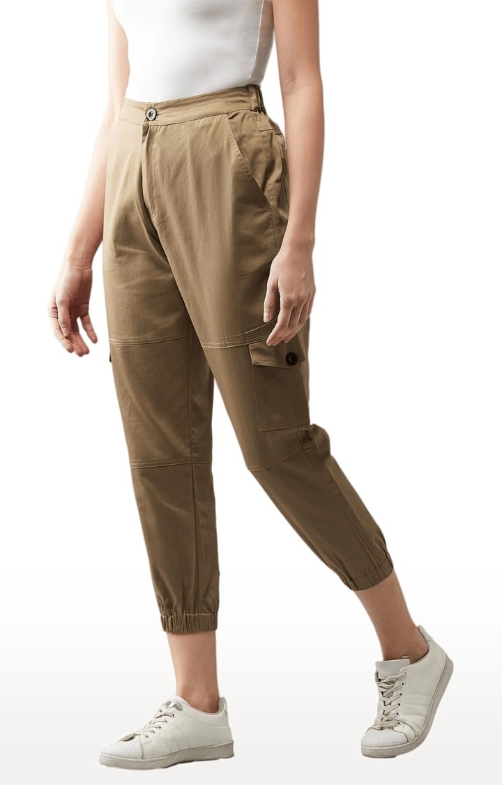 Dolce Crudo | Women's Khaki Cotton Solid Casual Joggers