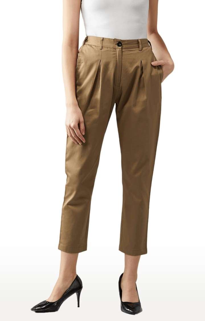 Dolce Crudo | Women's Khaki Cotton Solid Casual Pants