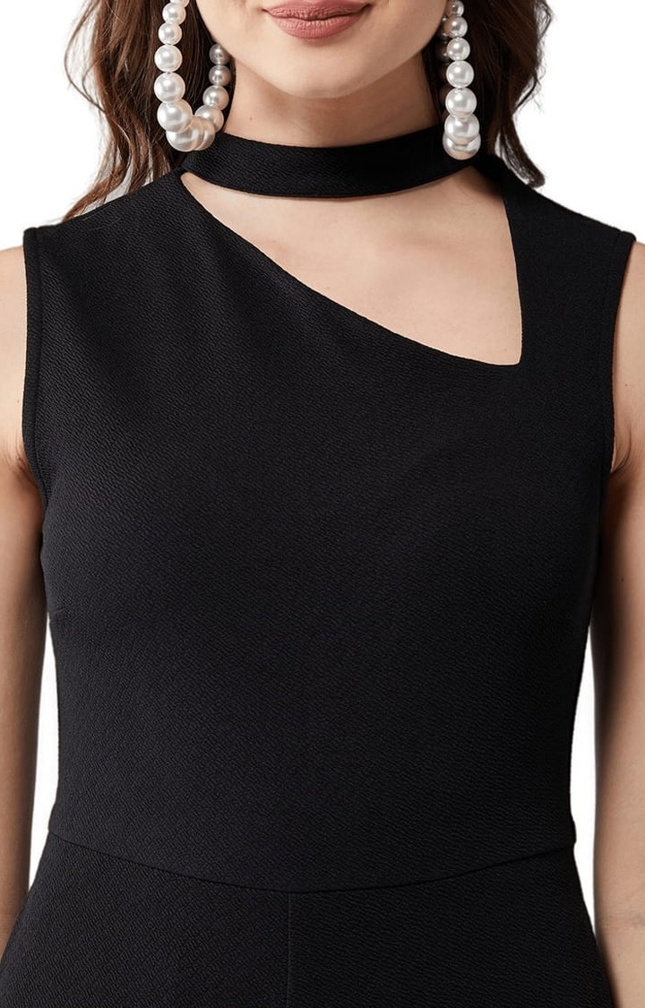 Women's Black Cotton Solid Jumpsuits