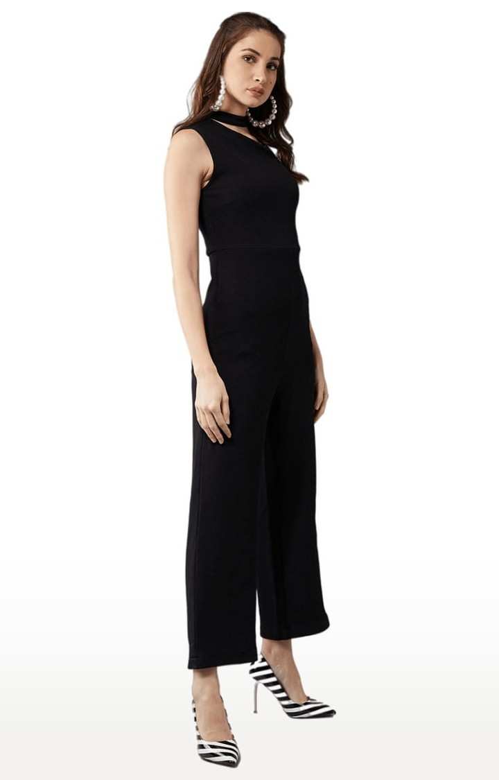 Women's Black Cotton Solid Jumpsuits