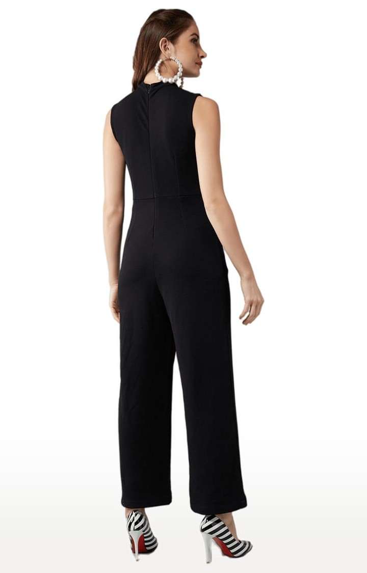 Women's Black Cotton Solid Jumpsuits