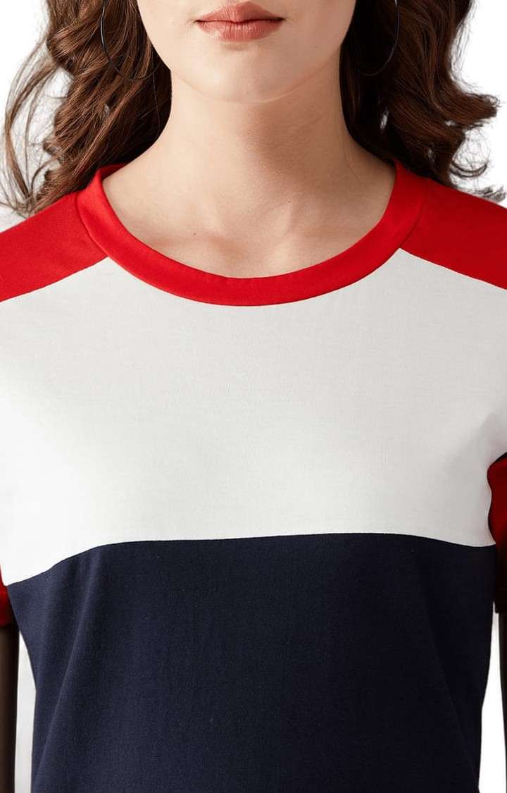 Women's Navy Blue, White, Red  Cotton Colourblock Dresses