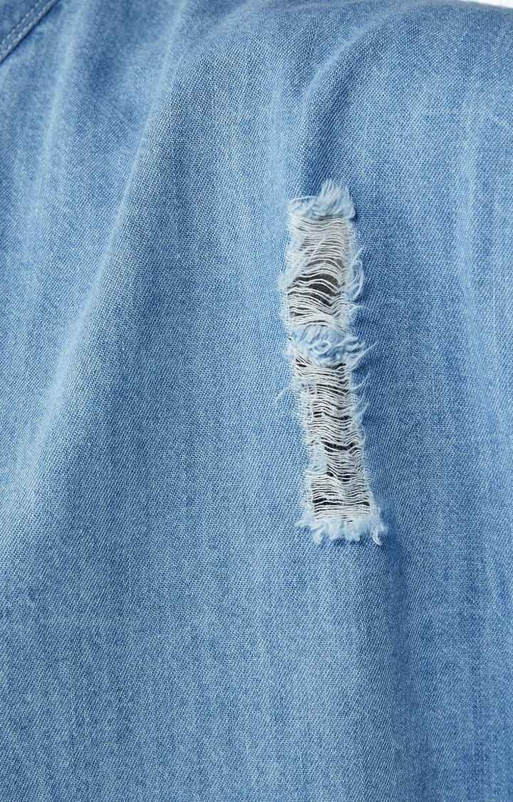 Women's Light Blue Cotton Solid Tops