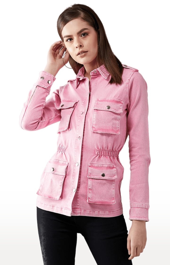 Dolce Crudo | Women's Pink Cotton Solid Denim Jacket
