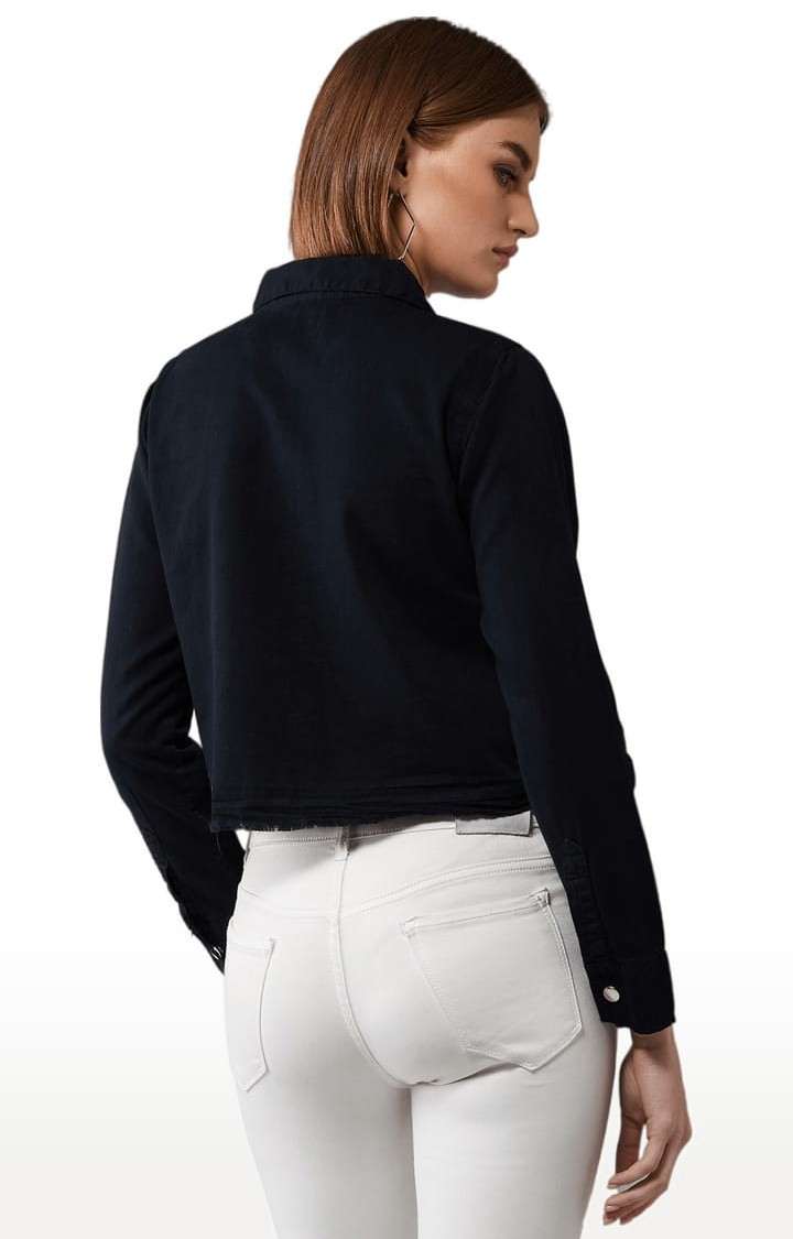 Women's Black Cotton Solid Casual Shirt
