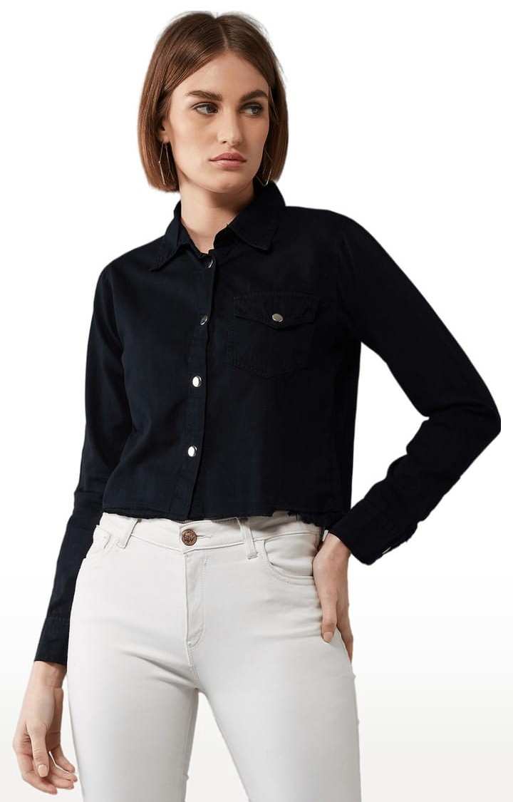 Dolce Crudo | Women's Black Cotton Solid Casual Shirt